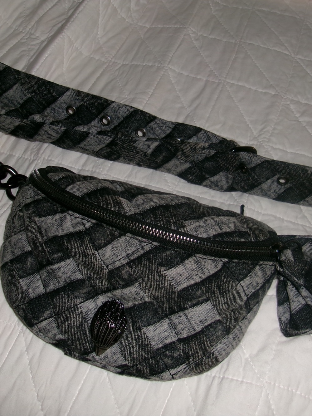Kurt Geiger Black and Gray Woven Crossbody Bag